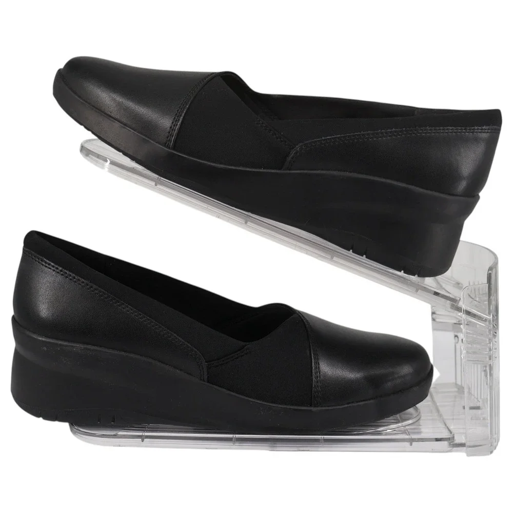 Clarks Collection‎ Suttyn Walk Black Leather Hidden Wedge Slip-On Womens Size 10